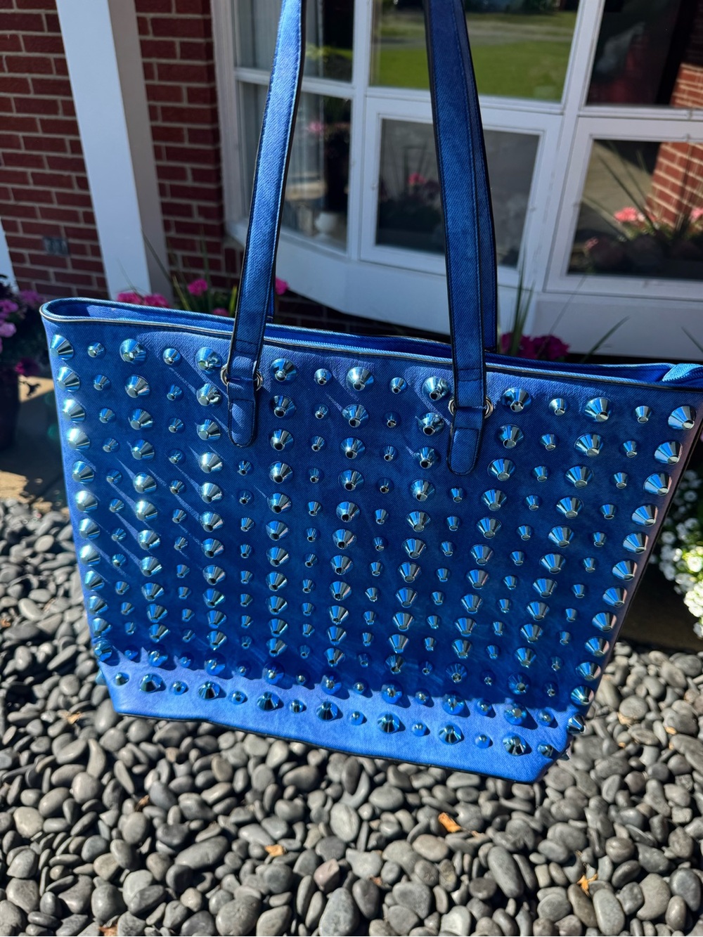Blue Studded Tote Bag